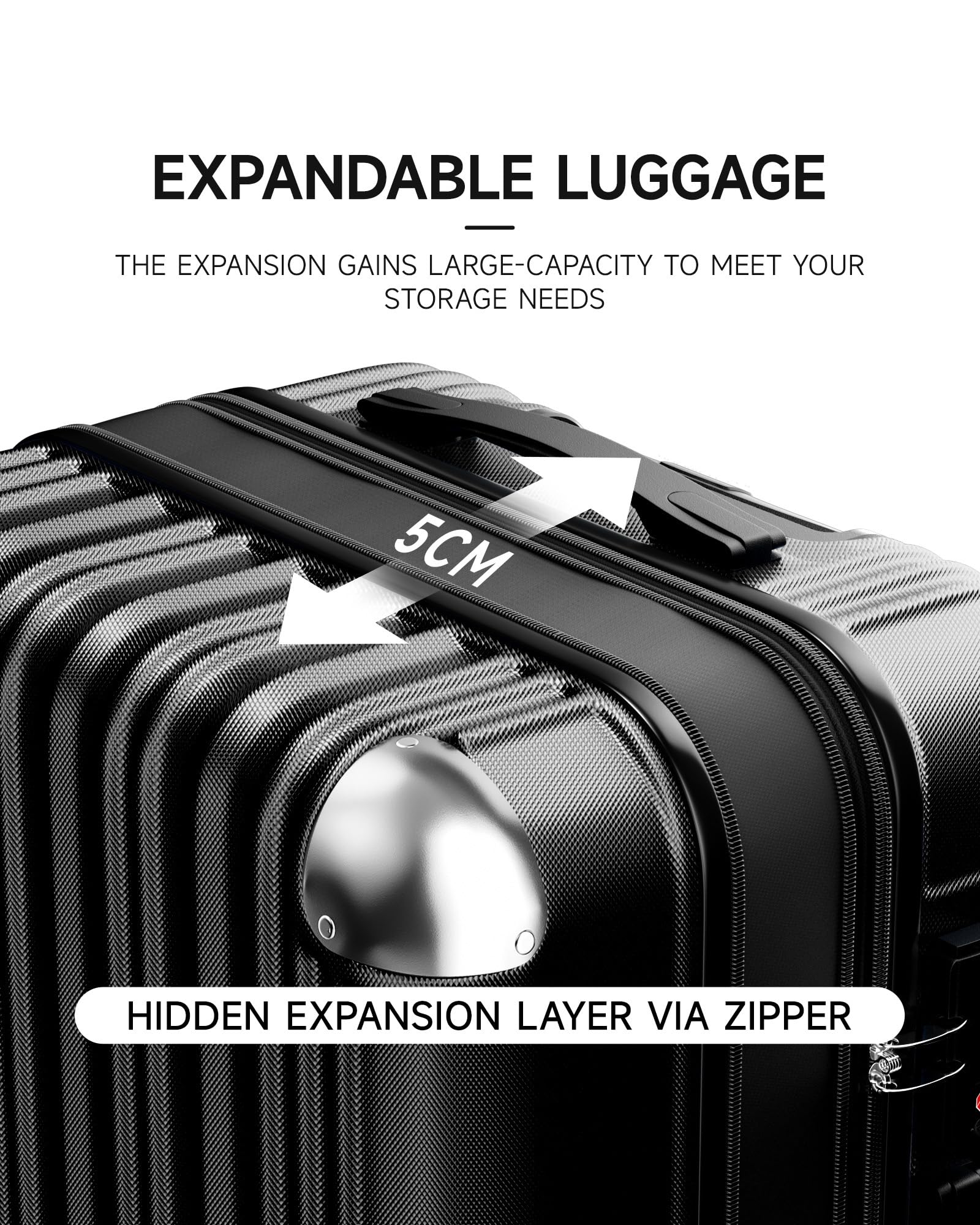 Expandable 3-Piece Hard Shell Spinner Luggage Set - 20/24/28 Inch Carry-on & Checked Suitcases (Black) | Perfect for Family Travel, Business Trips & International Vacations