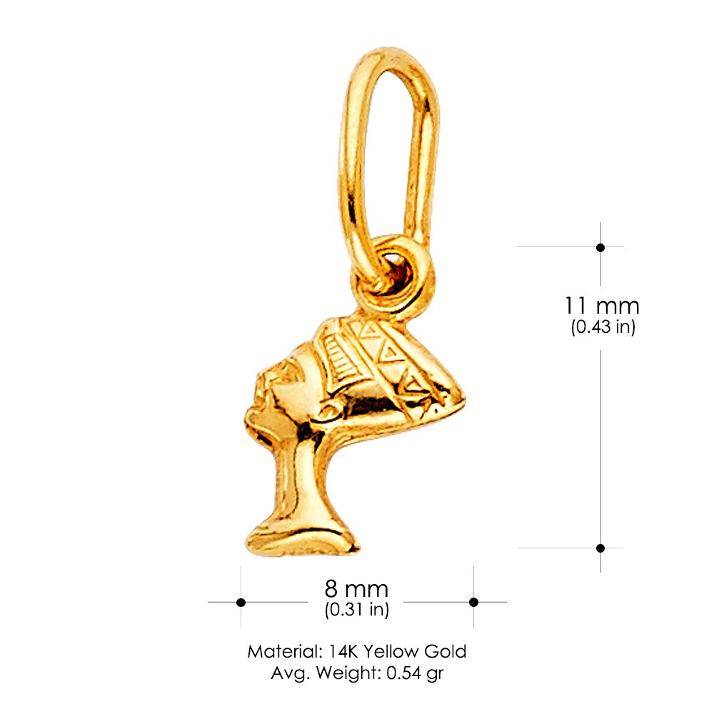 14K Yellow Gold Egyptian Queen Nefertiti Charm Pendant with 0.9mm Singapore Chain Necklace - Elegant Jewelry Gift for Women, Perfect for Weddings, Parties and Special Occasions