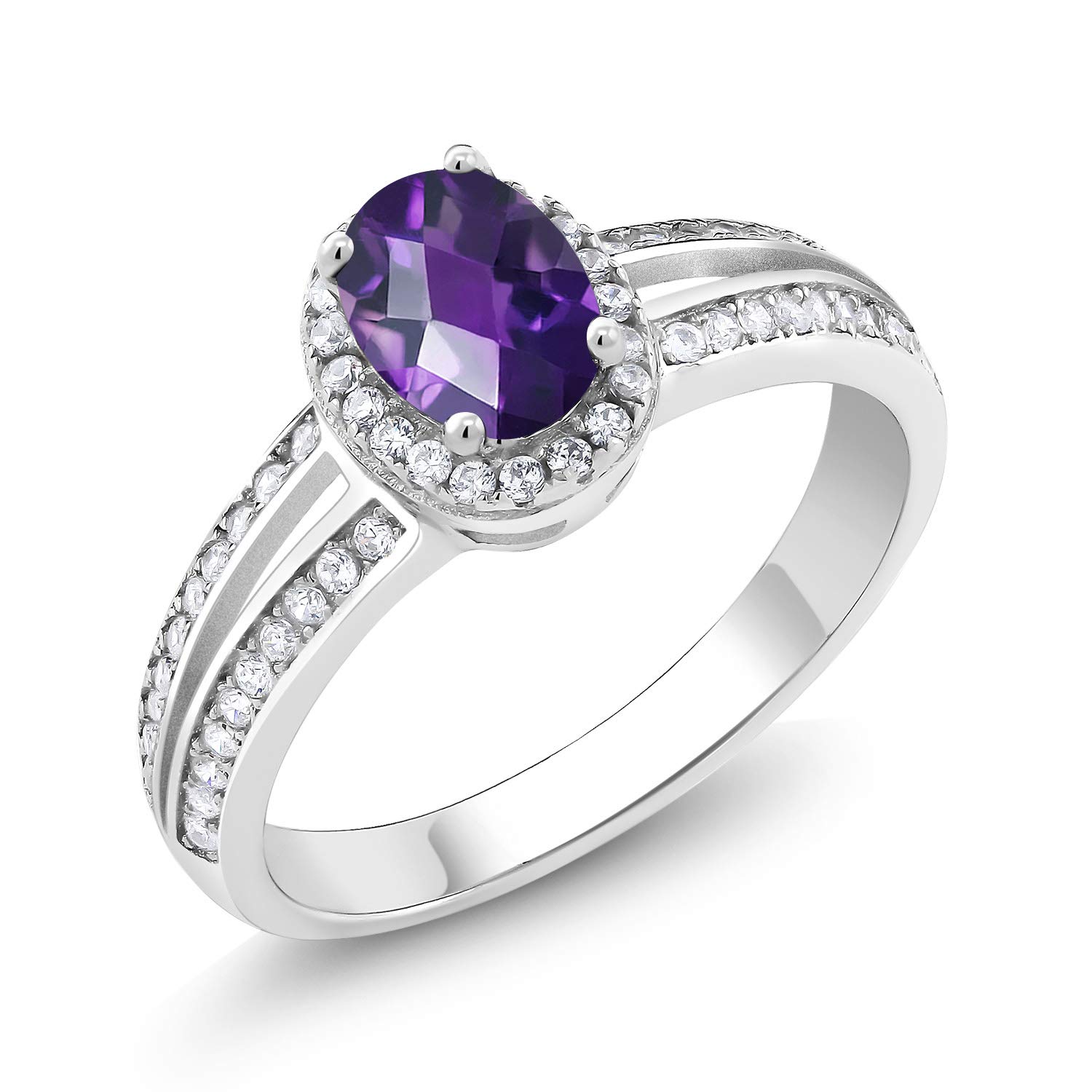 1.35 Ct Oval Checkerboard Purple Amethyst Ring - 925 Sterling Silver Jewelry for Women - Elegant Gift for Birthday, Anniversary & Special Occasions