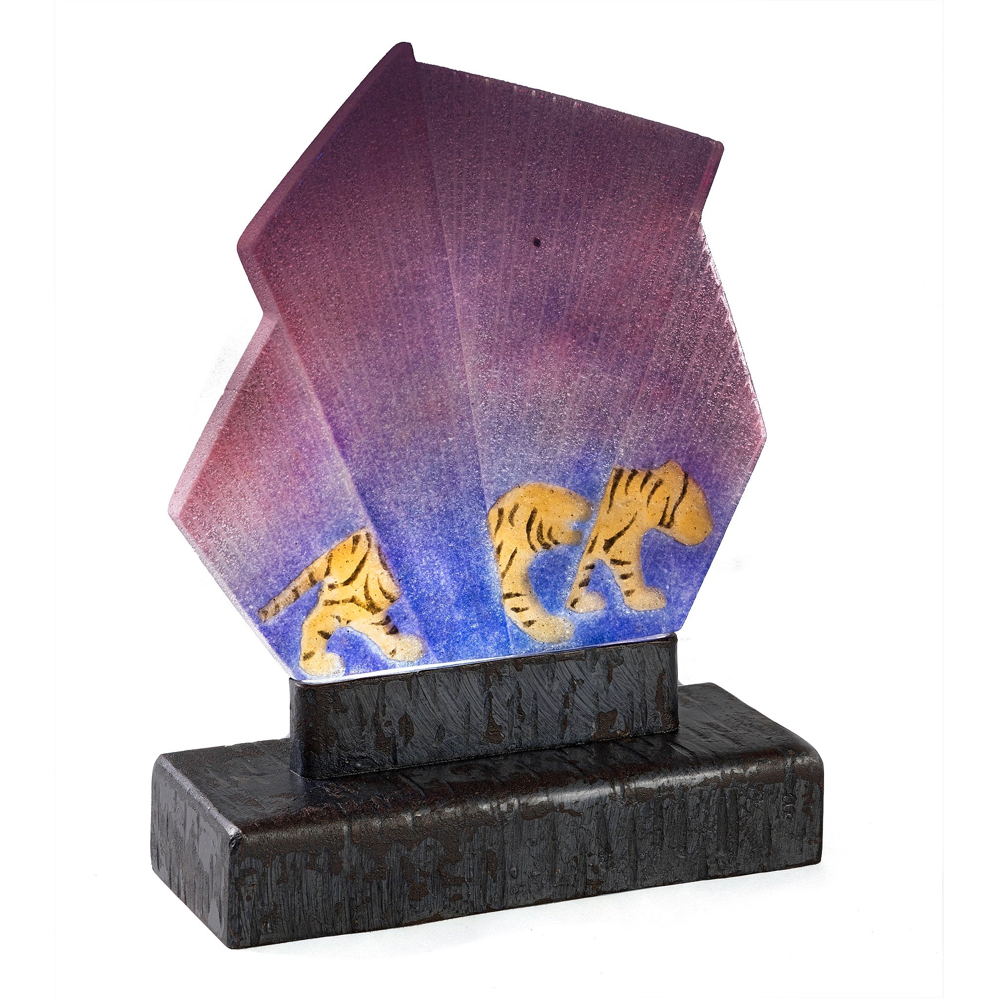 Gabriel Argy Rousseau Pâte de Verre Tigres dans L'Herbe Night Light - Handcrafted Glass Art Night Lamp with Tiger Design for Bedroom, Nursery & Home Decor
