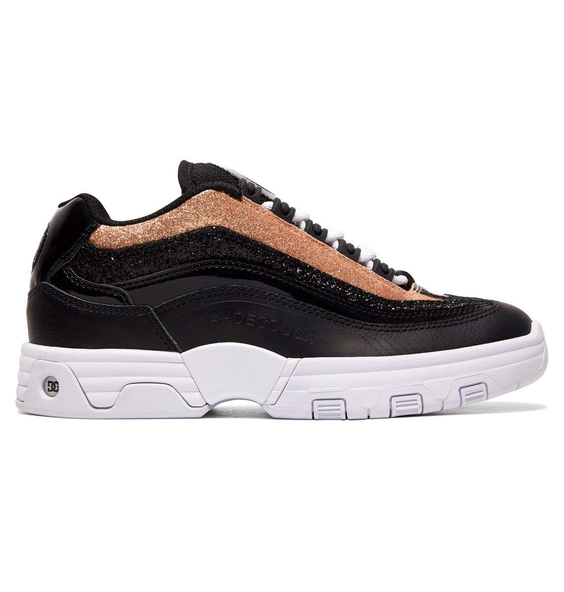 DC Shoes Legacy Lite Women's Leather Trainers - Black Gold Sneakers (US Size 5) | Comfortable Casual Shoes for Walking, Gym & Everyday Wear