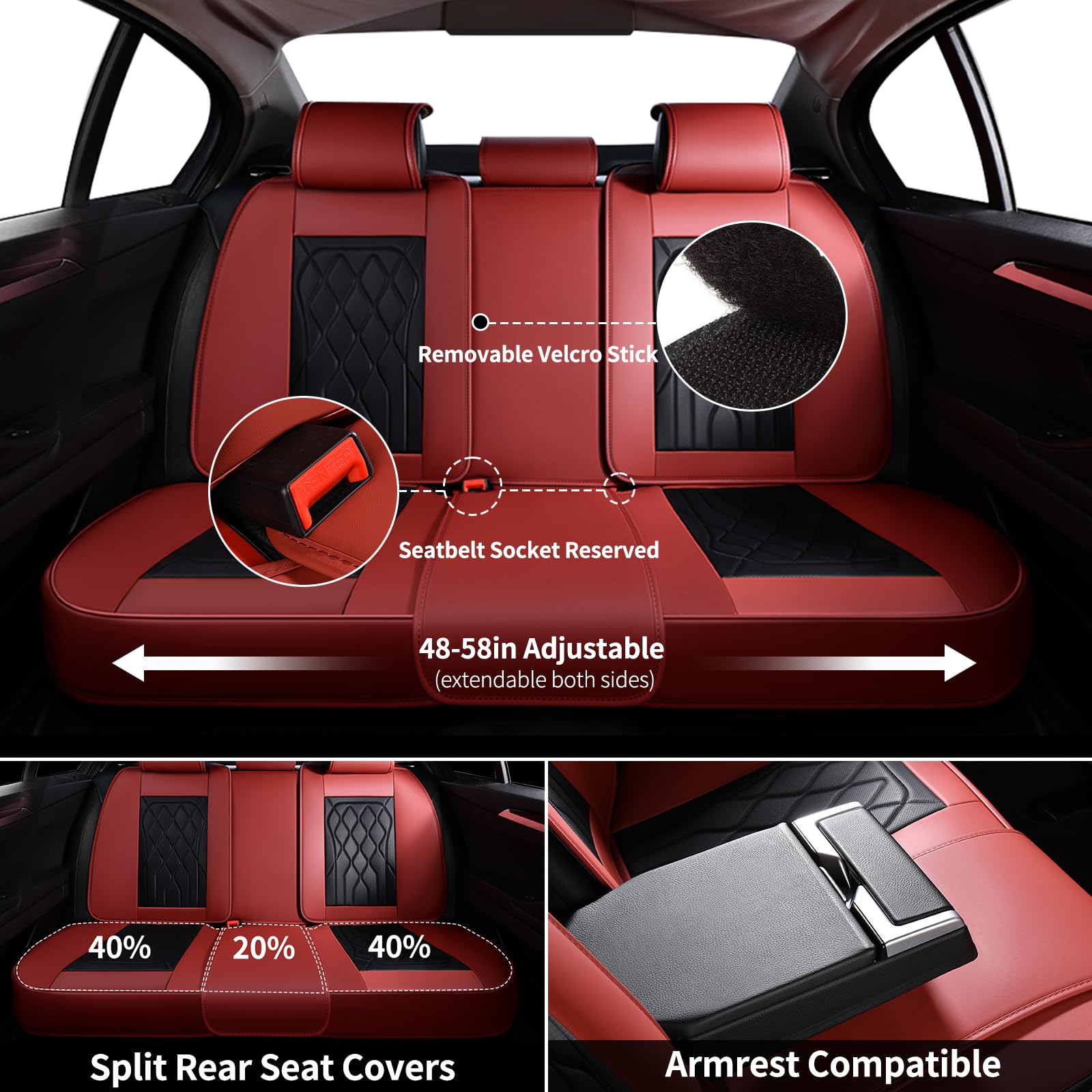 Premium FLORICH Universal Leather Car Seat Covers Full Set - Waterproof Automotive Seat Protectors for Cars & Trucks (Black & Red) | Perfect for Daily Commute, Road Trips & Pet Owners