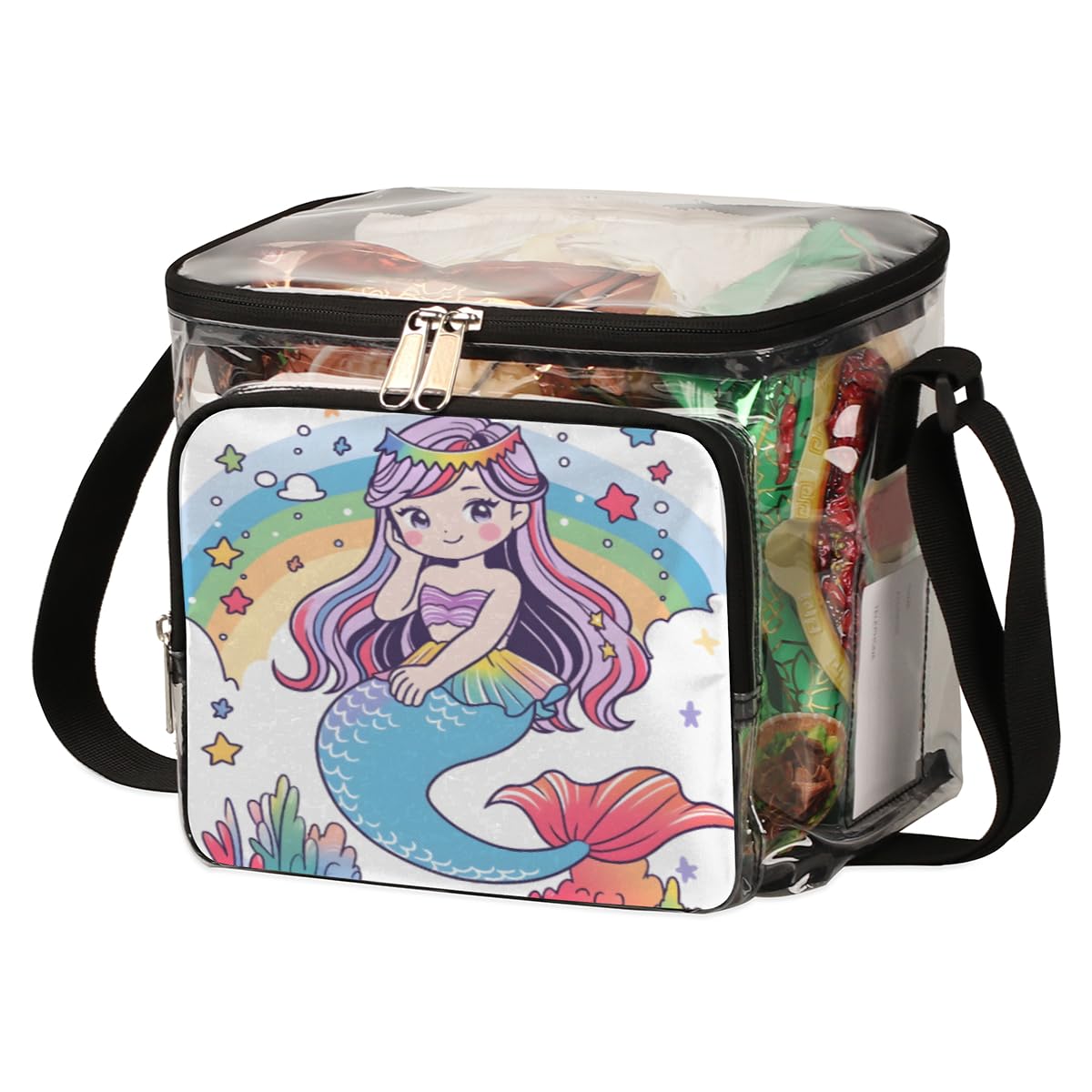 GzLeyigou Cute Mermaid Clear Tote Bag with Handles - Rainbow Underwater Themed Transparent Crossbody Shoulder Bag for Lunch, Beach, Travel, Picnic, Concerts & Sports Events - Stadium Approved Clear Purse for Women & Girls | Perfect for Outdoor Activities, Music Festivals & Theme Parks