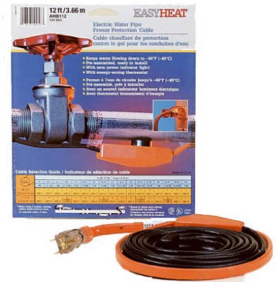 Easy Heat AHB 12 ft. Heating Cable for Water Pipes - Prevent Freezing in Cold Weather | Outdoor Pipe Protection for Homes & RVs