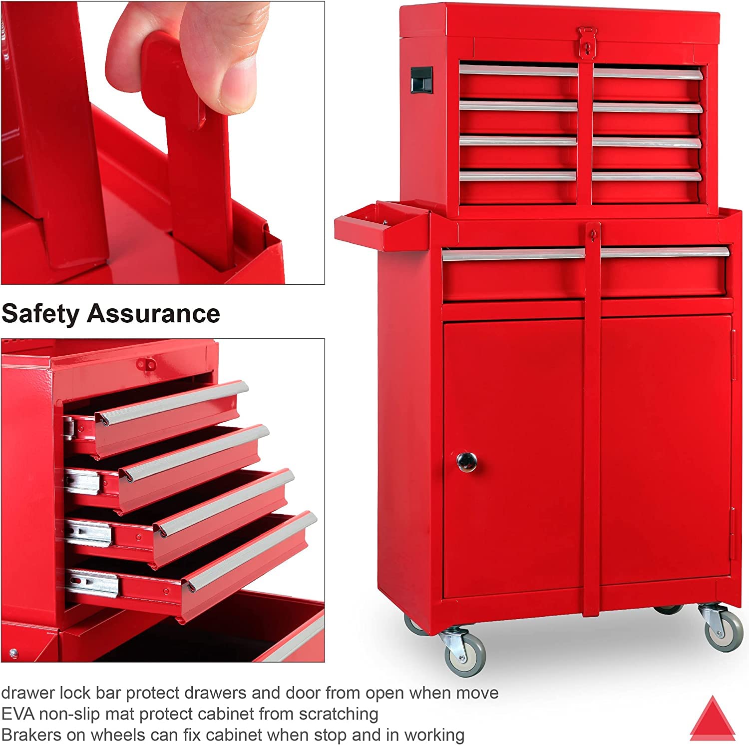 TCE ATBT1204T-RED Torin 4-Drawer Rolling Tool Chest with Detachable Storage Cabinet & Adjustable Shelf - Heavy Duty Garage Workshop Organizer (Red) - Perfect for Mechanics, DIY Enthusiasts & Home Improvement Projects