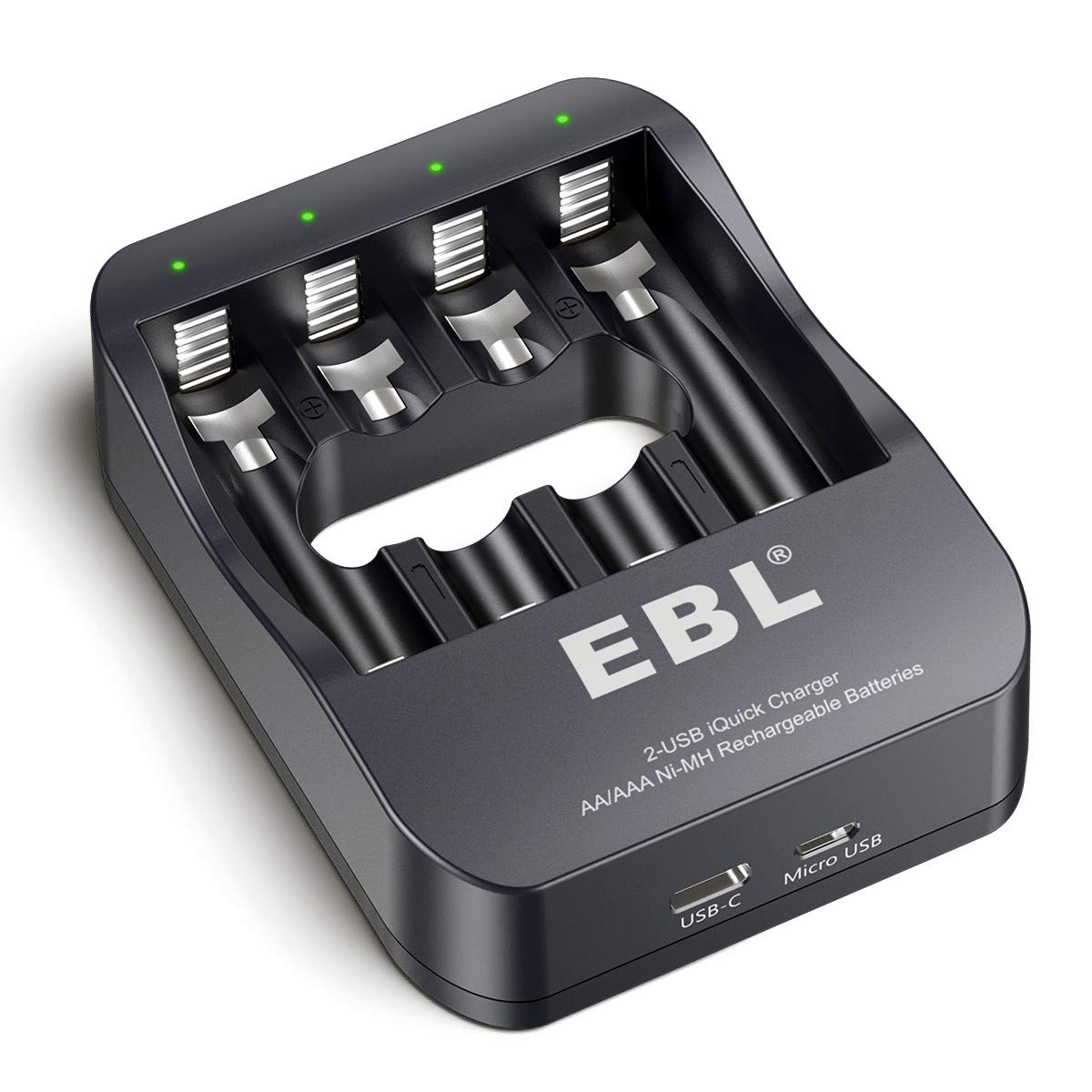 EBL C6201 4 Bay Smart NiMH AA AAA Battery Charger with LCD Display - Fast Charging for Rechargeable Batteries - Perfect for Cameras, Toys, Flashlights, and Electronic Devices