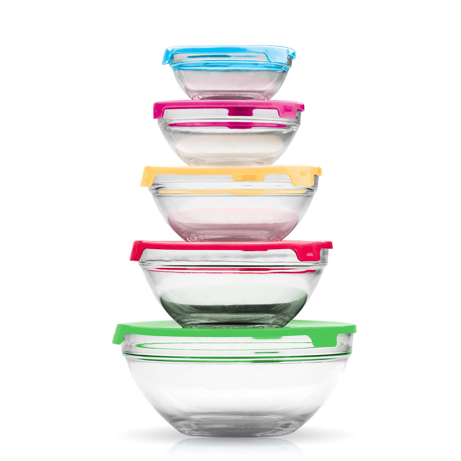 Stackable Glass Lunch Bowls with Multi-Color Lids - 5-Piece Set for Meal Prep, Food Storage & Office Lunch | BPA-Free, Microwave & Dishwasher Safe