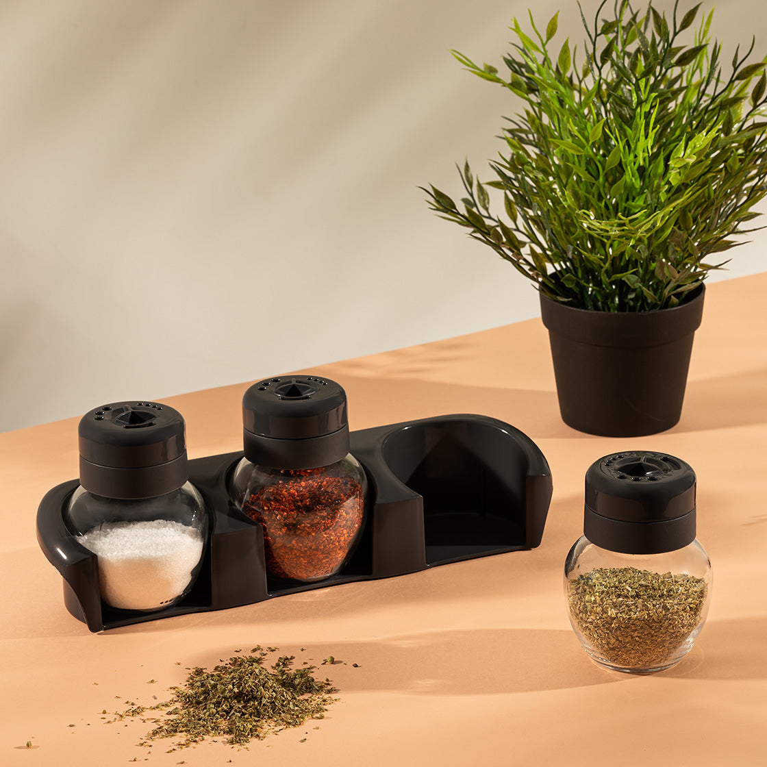 3-Piece Glass Jar Set with Bamboo Holder - Airtight Storage for Spices, Coffee, Tea & Kitchen Essentials - Perfect for Pantry Organization & Home Decor
