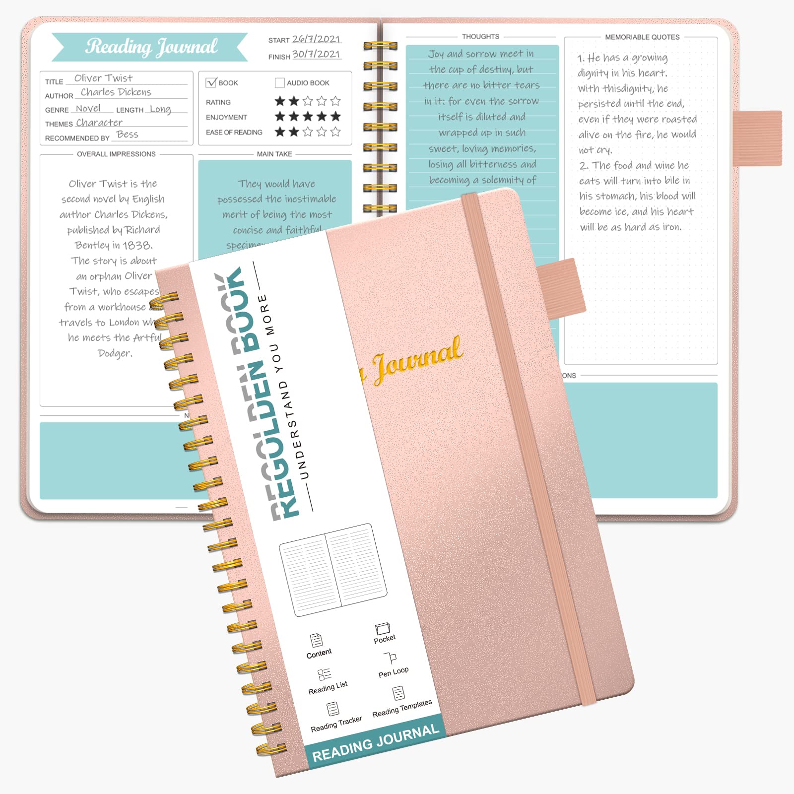 Reading Journal for Book Lovers - 80 Book Reading Log & Tracker with Review Sections | Book Club Planner & Reading Diary (8.5x5.5