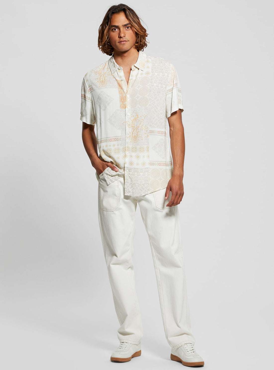 Eco-Friendly White Patchwork Shirt for Women - Stylish Casual Button Down Blouse - Perfect for Office, Date Night & Summer Outfits