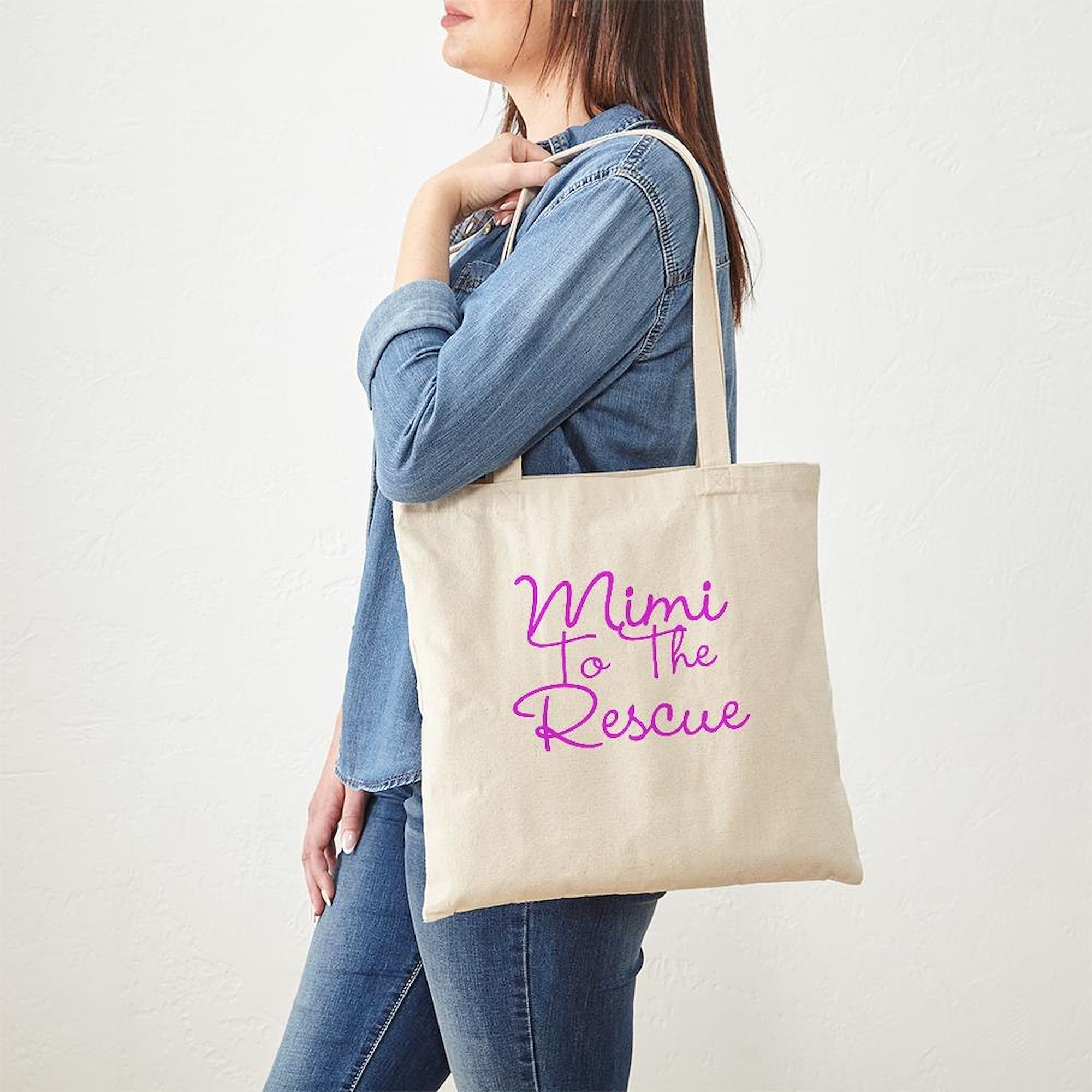 Mimi To The Rescue Natural Canvas Tote Bag - Eco-Friendly Reusable Grocery Shopping Bag for Women, Beach, Work & Daily Use