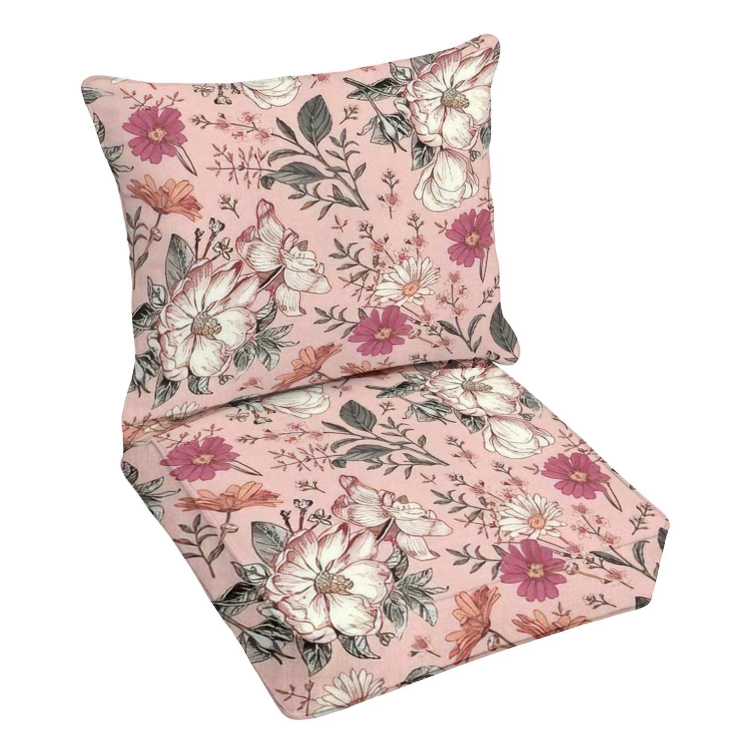 Premium Outdoor Deep Seating Cushion Set - Waterproof Patio Furniture Replacement Cushions with Vintage Floral Design for Lounge Chairs, Sofas & Conversation Sets - Perfect for Backyard, Garden, and Poolside Relaxation