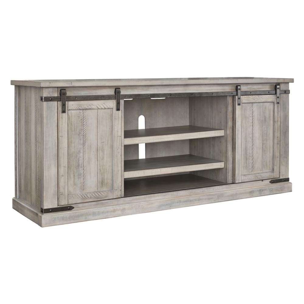 Signature Design by Ashley Carynhurst Modern Farmhouse TV Stand for 68 Inch TVs - Whitewashed Wood Entertainment Center with Sliding Barn Doors & Adjustable Shelves - Perfect for Living Room, Home Theater & Farmhouse Decor