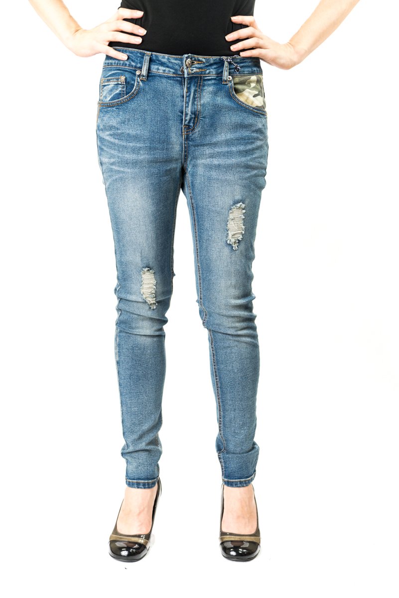 Exocet Women's Camo Trim Denim Jeans - Stylish Casual Pants for Everyday Wear, Outdoor Adventures & Street Fashion