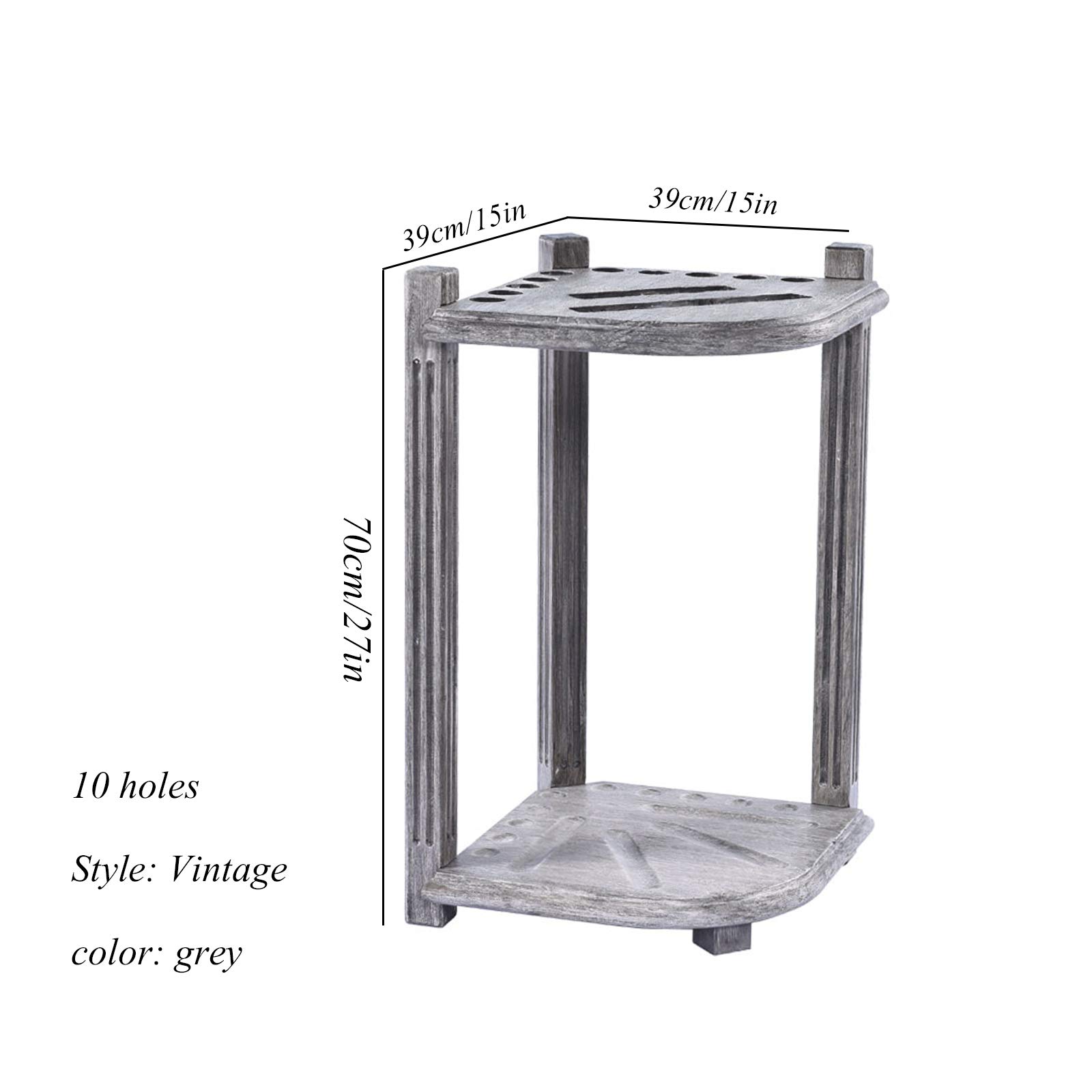**AILILI Solid Wood Pool Cue Rack - 27x15x15in Billiard Stick Stand, Retro Style Silver Grey Finish, Holds 10 Cues - Corner Floor Cue Holder for Pool Bars, Clubs & Game Rooms**