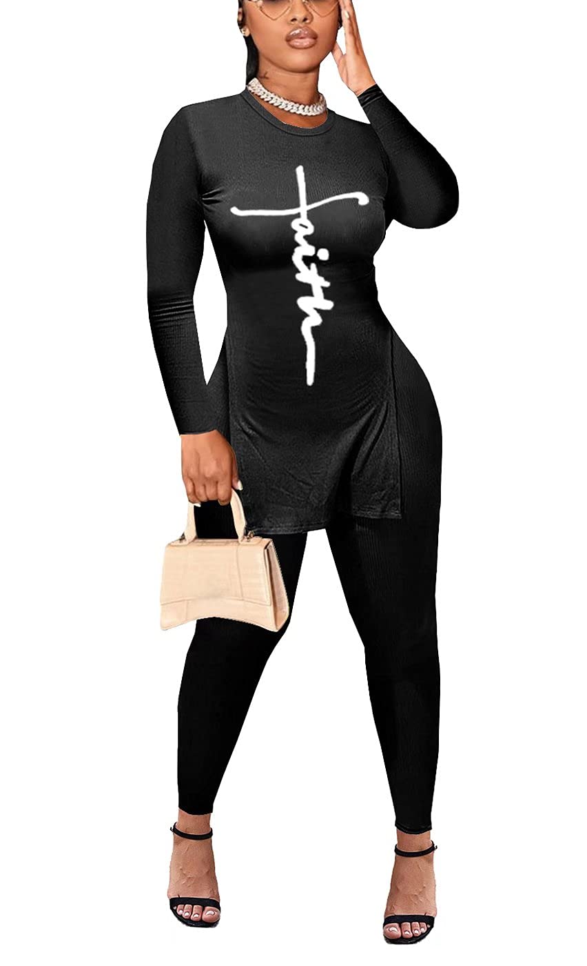 Women's Two Piece Outfits - Long Sleeve Clubwear Tops & Bodycon Pants Tracksuit Set (S-3XL) | Casual Streetwear for Night Out, Party & Lounge Wear