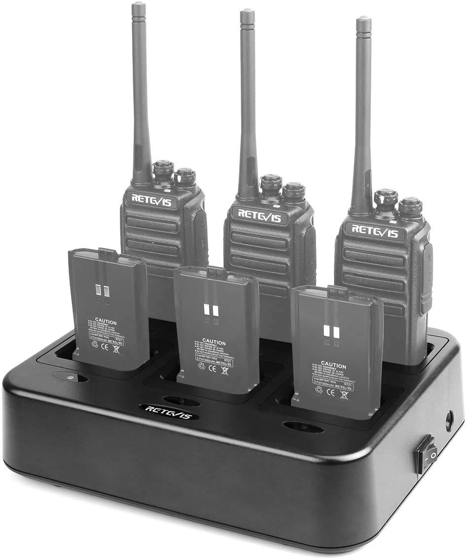 Retevis RT24 RT28 RT21 Walkie Talkie 6-Slot Charger - Fast & Efficient Charging for 6 Radios or Batteries - Ideal for Outdoor Adventures, Construction Sites, and Emergency Communication