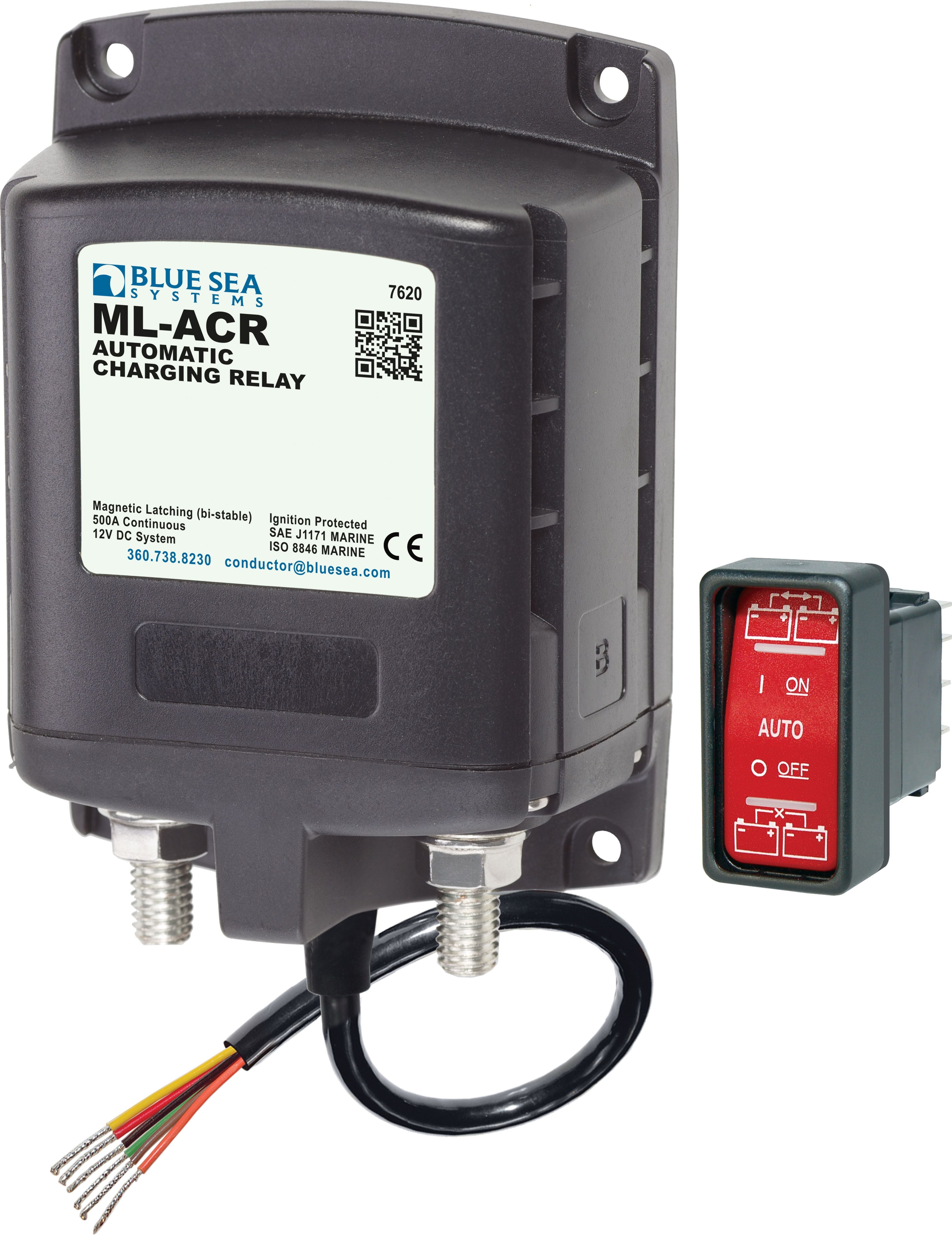 Blue Sea Systems ML-ACR 12V DC 500A Automatic Charging Relay for Marine & RV Battery Management - Perfect for Boats, Campers, and Off-Grid Power Systems