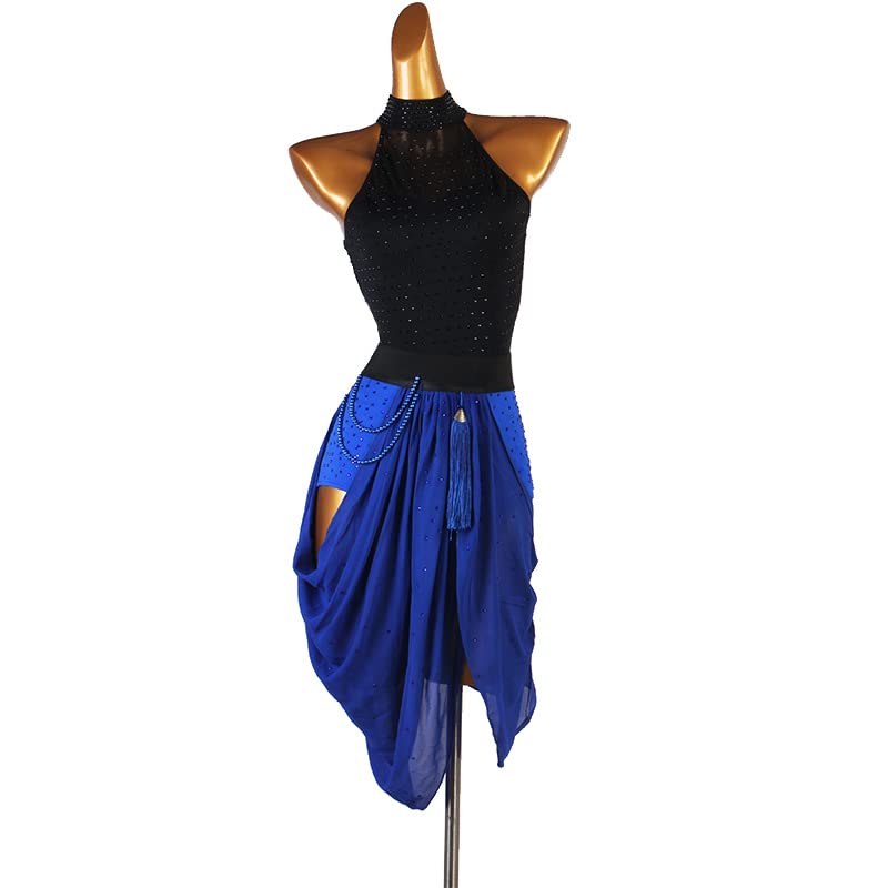 Women's Sleeveless Latin Dance Dress - Halter Neck Tango Performance Costume with Hollow Back & Fringe for Cha Cha, Samba, Ballroom Dancing | Perfect for Competitions, Performances & Dance Classes