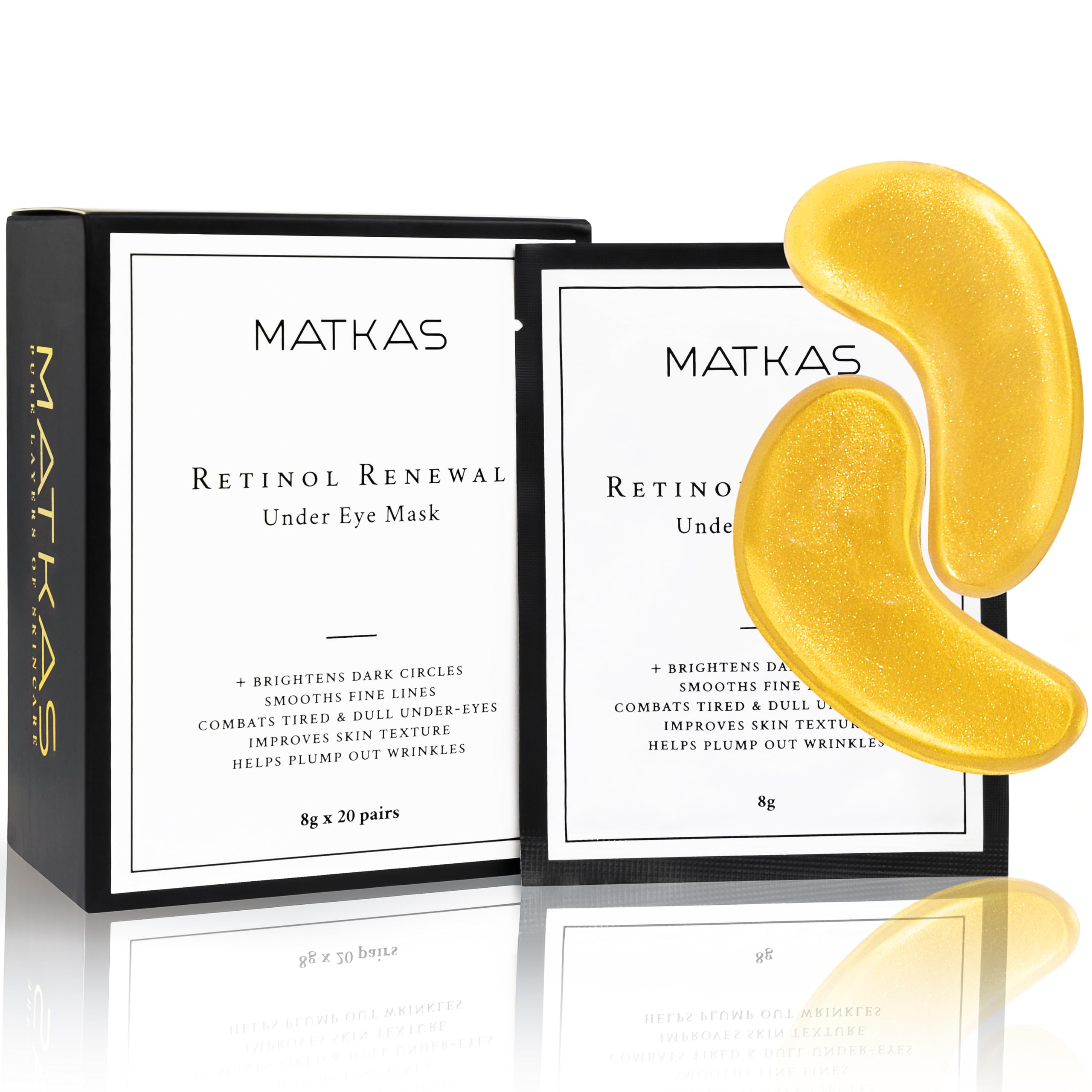 MATKAS Gold Under Eye Patches for Dark Circles, Puffiness & Wrinkles - Retinol, Hyaluronic Acid, Collagen & Niacinamide Eye Mask - Anti-Aging Treatment for Women - Perfect for Night Routine & Travel Skincare
