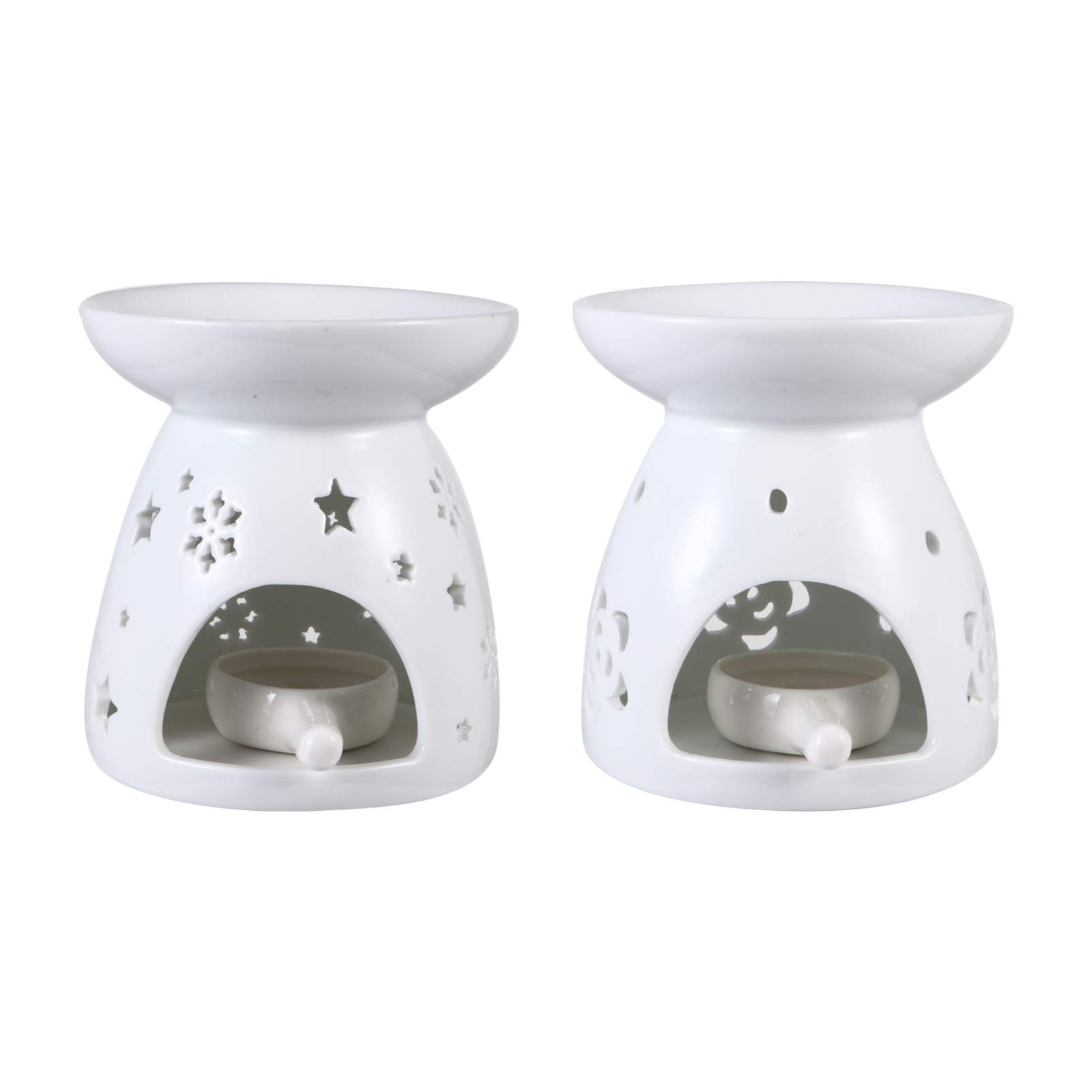 BESPORTBLE 2Pcs White Porcelain Ceramic Tealight Candle Holders - Hollow Out Candlesticks for Essential Oil Burner, Aroma Diffuser, Christmas Decor, Wedding Centerpiece, Romantic Home Decor - Perfect for Table Settings, Spa Relaxation, and Holiday Ambiance