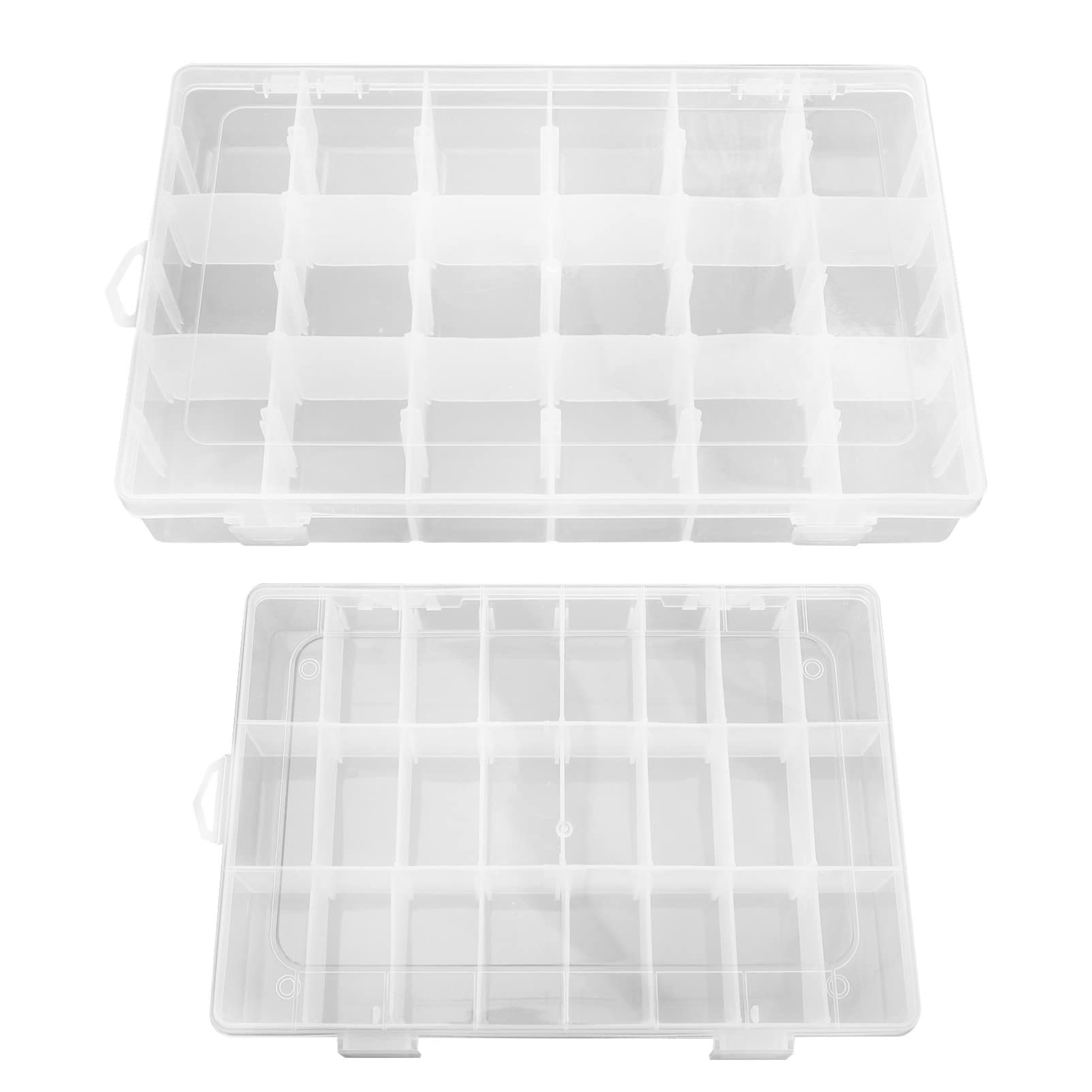 Holibanna 18/24 Grid Clear Plastic Organizer Box - Jewelry Storage Container with Removable Compartments for Beads, Earrings & Accessories (2-Pack) | Perfect for Travel, Home Organization & Craft Storage