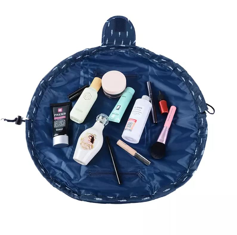 Waterproof Travel Makeup Bag for Women - Foldable Cosmetic Pouch with Drawstring, Portable Toiletry Organizer for Girls & Women (Blue) | Perfect for Gym, Beach, Vacation & Daily Use