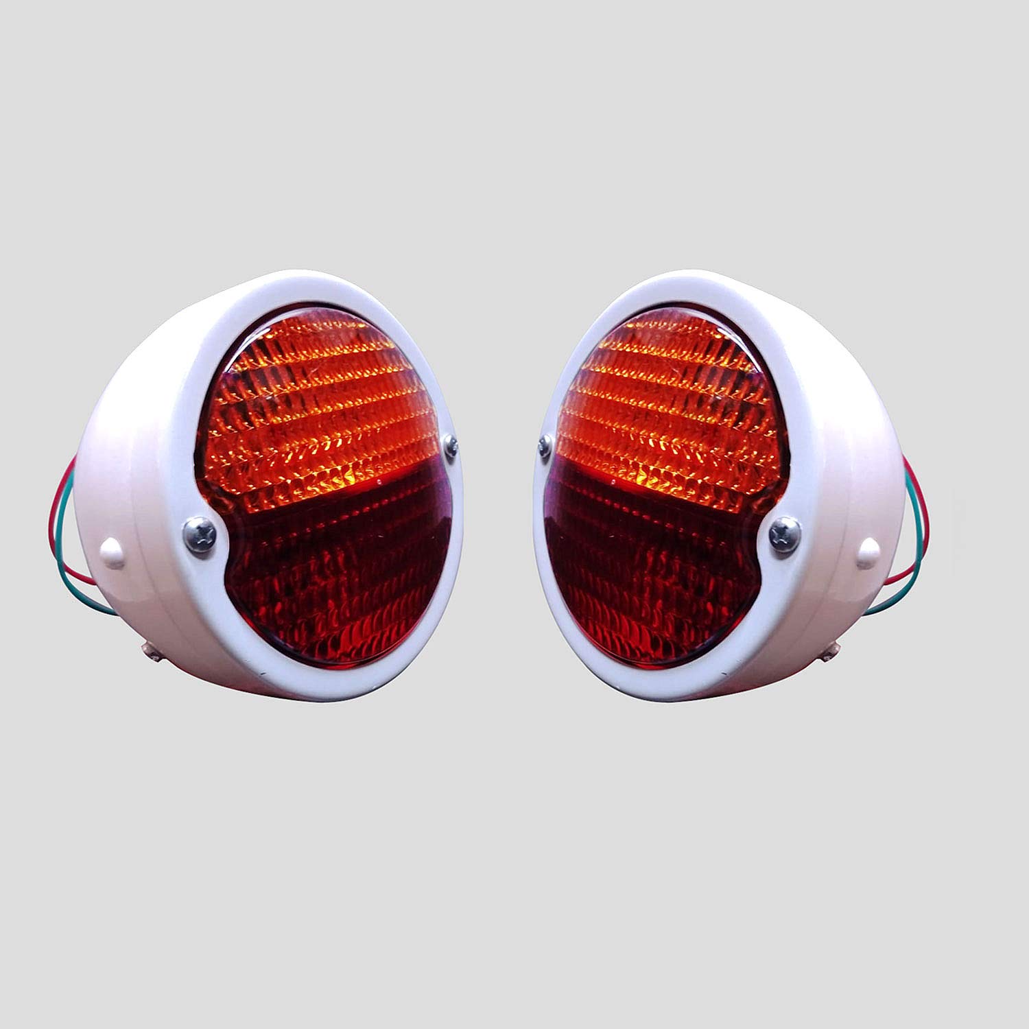 Vintage Hot Rod Tail Lights 2-Pack - White Body with White Ring & Red/Amber Lens - 12V Bulbs Included - Compatible with Dodge Trucks & Model A Cars - Perfect for Classic Car Restoration & Custom Hot Rod Builds