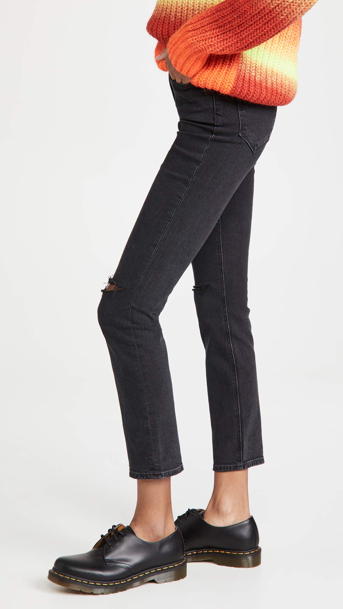 PAIGE Women's Sarah High Rise Slim Fit Straight Leg Crop Jean - Black ACE Destructed (Size 31) | Comfortable Stretch Denim Pants for Casual Wear & Everyday Outfits