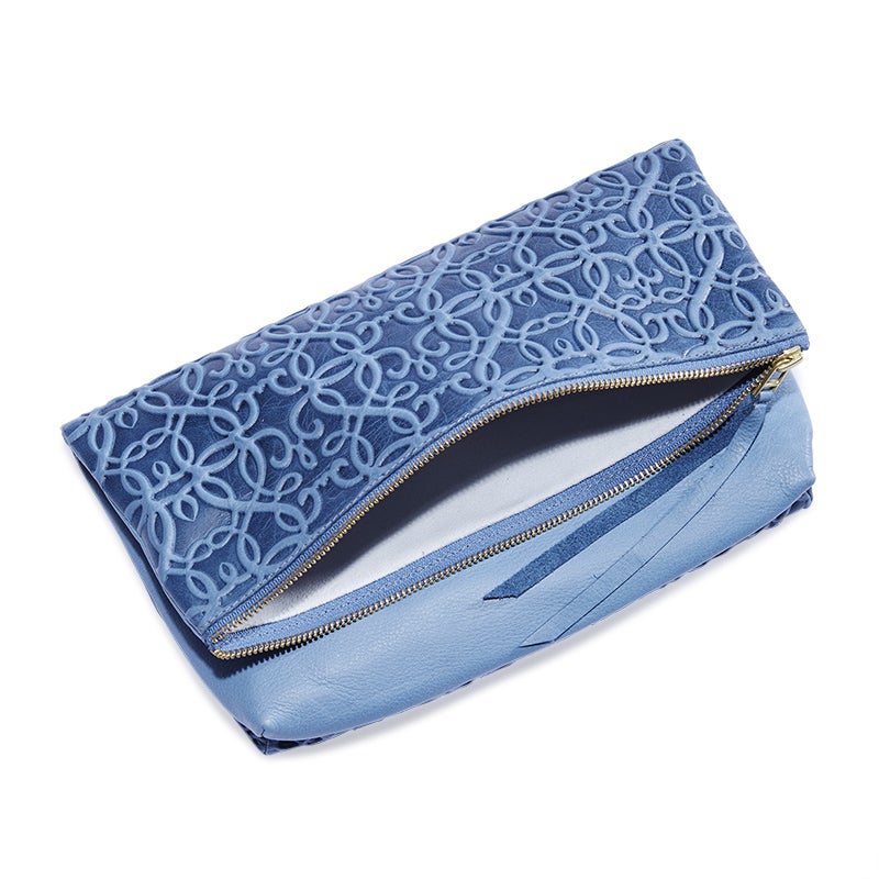 Gabriel Leather Fold Over Clutch Handbag for Women - Premium Tidal Blue Crossbody Purse | Perfect for Evening Parties, Date Nights & Special Occasions