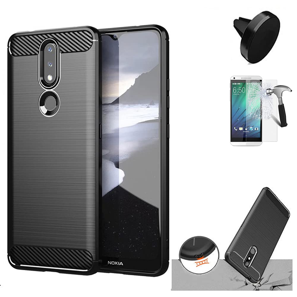 Premium Nokia 2.4 Accessories Bundle: Durable Brush Textured Flex Gel Case, Tempered Glass Screen Protector, Secure Car Mount - Perfect for Daily Use, Travel, and On-the-Go Protection