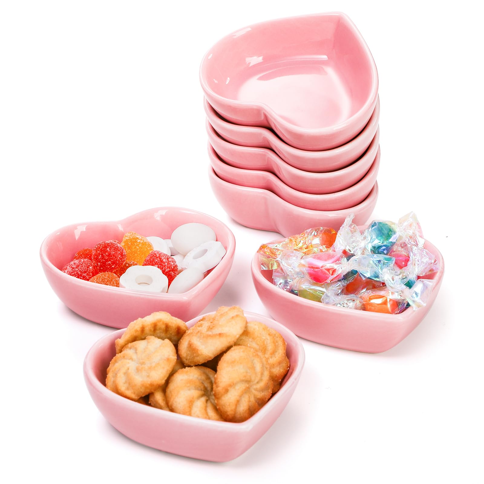 WUWEOT 24 Pack 3-Inch Ceramic Heart-Shaped Sauce Dishes - Mini Appetizer Plates, Jewelry Ring Trays & Salad Bowls for Seasoning - Perfect for Weddings, Birthdays, Valentine's Day & Home Decor