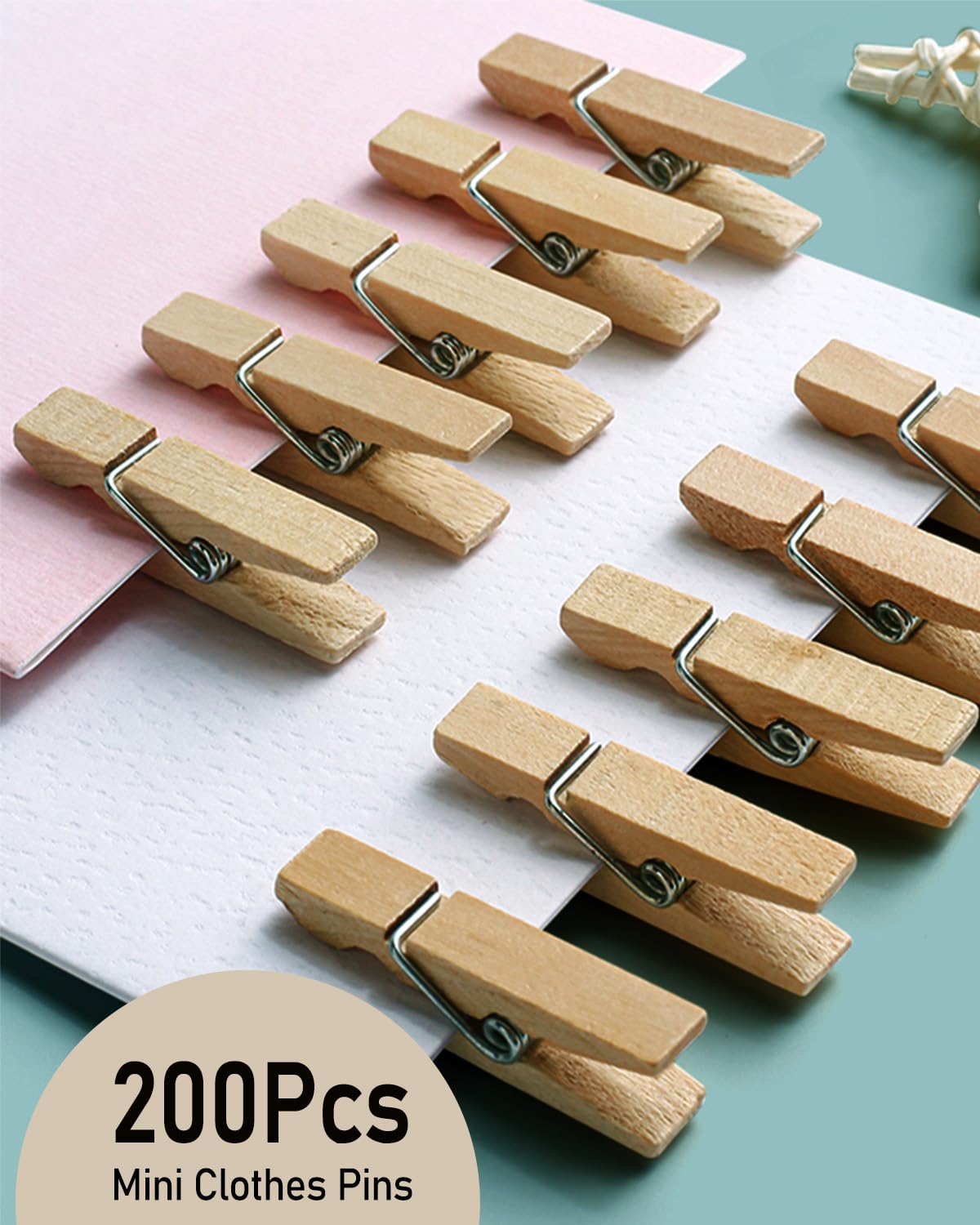 200 PCS Mini Wooden Clothespins 1.2 Inch - Small Photo Clips for Baby Shower, DIY Crafts, Scrapbooking & Home Decor - Perfect for Hanging Photos, Artwork, Garlands and Party Decorations