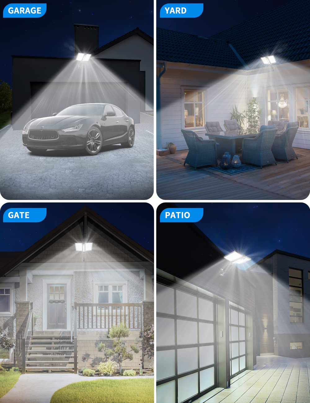 Papa's Box Solar Lights Outdoor - High-Efficiency Double Solar Panel Motion Sensor Flood Light, IP65 Waterproof LED Security Light with Remote Control & 3 Lighting Modes for Wall, Patio, Yard, Garden, Pathway – Perfect for Home Security and Landscape Lighting
