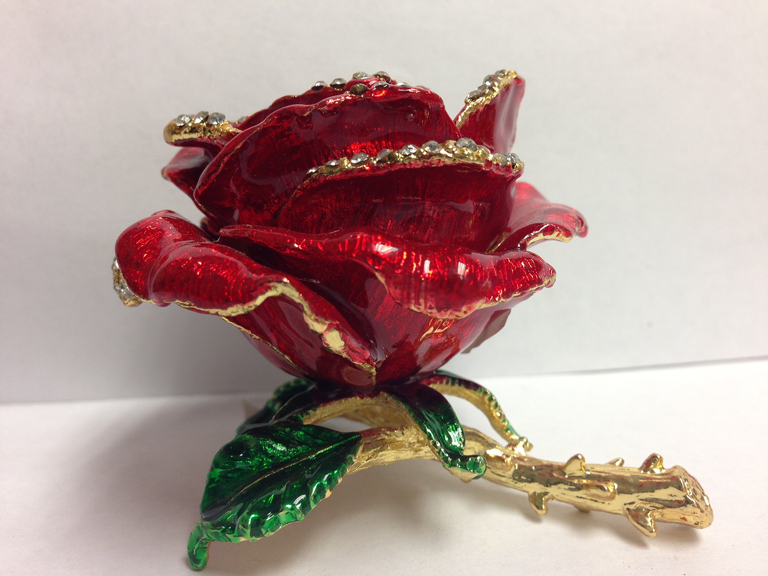 Red Rose Jewelry Box with Bejeweled Design - Perfect for Gift & Storage