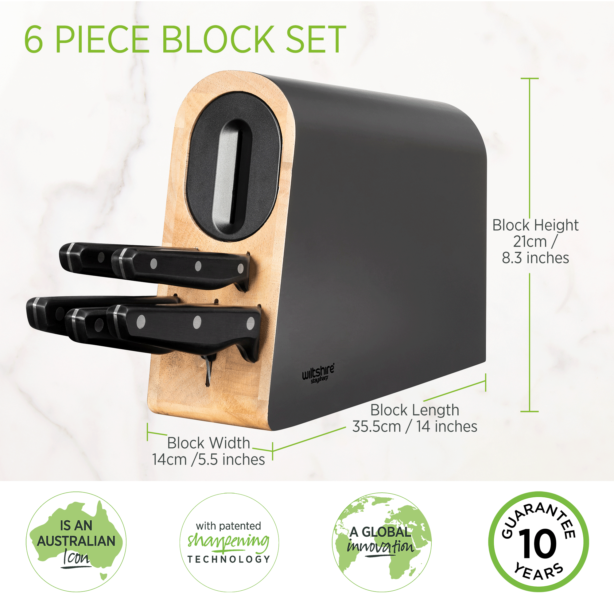 Staysharp Triple Rivet Knife Block Set - 6 Piece Stainless Steel Kitchen Knives with Wooden Holder for Professional Chefs & Home Cooking | Perfect for Slicing, Dicing & Meal Prep