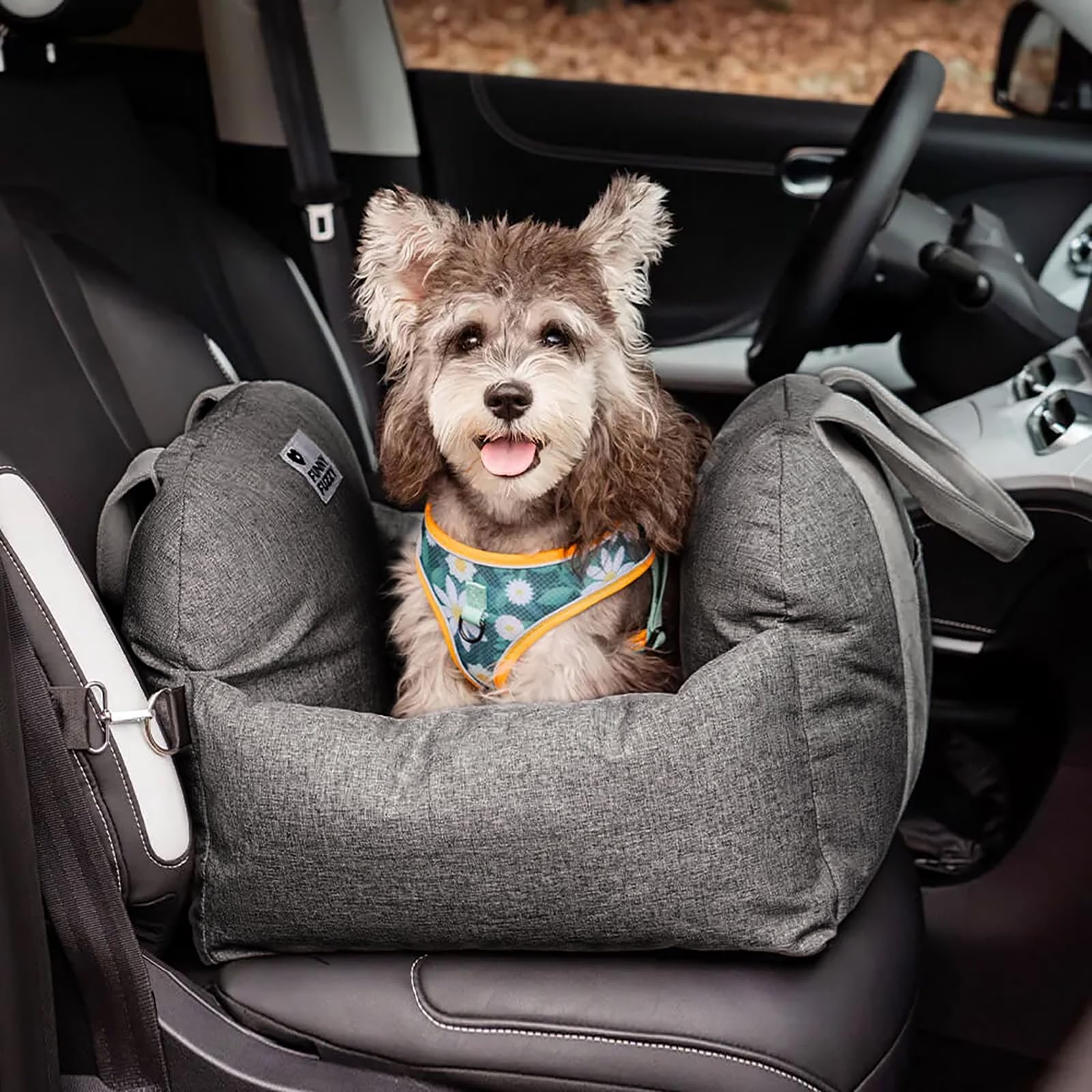 FUNNYFUZZY 2-in-1 Dog Car Seat & Travel Carrier for Small Dogs up to 25lbs - Portable Pet Bed with Storage Pocket, Safety Leash Clip & Machine Washable Design - Perfect for Road Trips, Car Rides & Outdoor Adventures