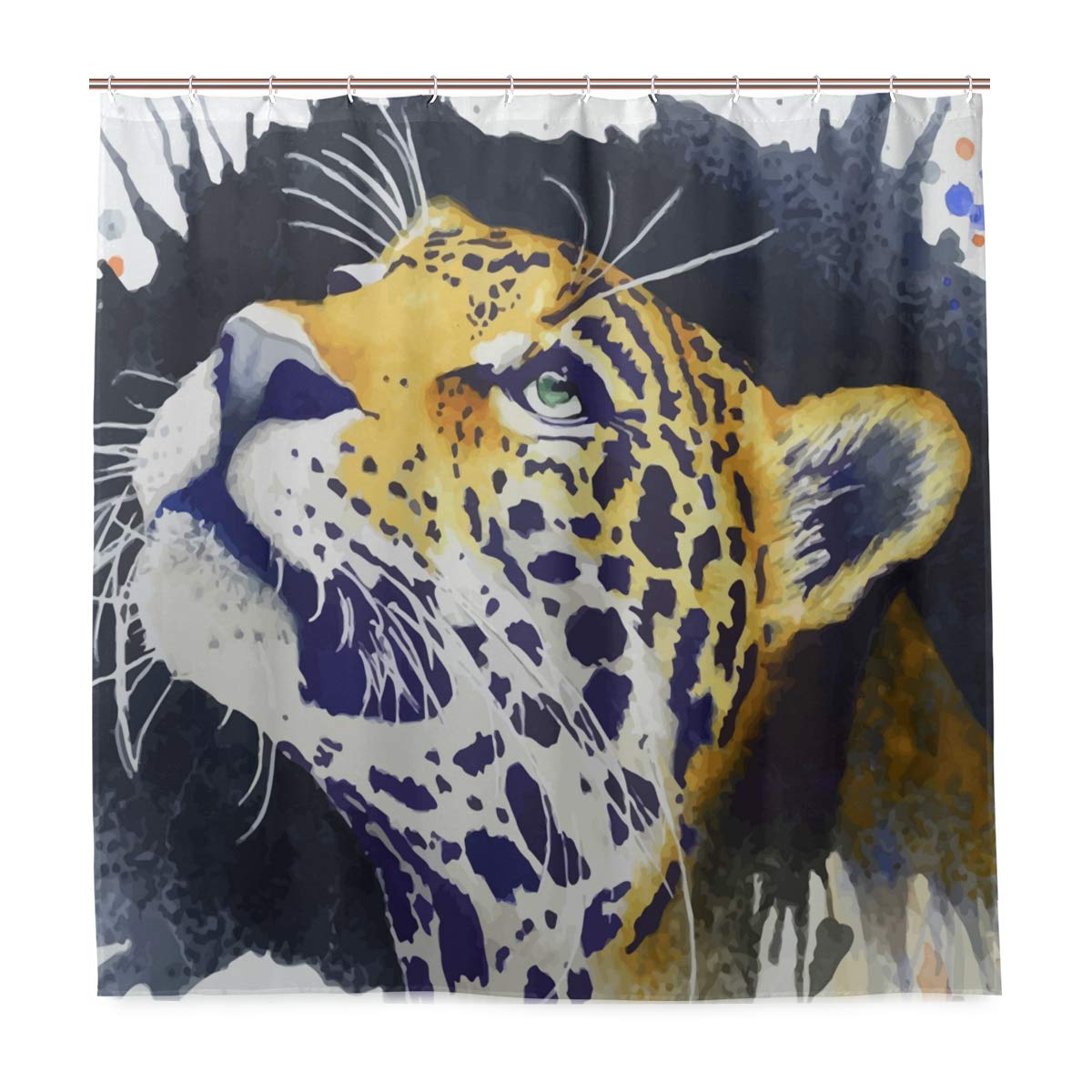 Watercolor Leopard Print Waterproof Shower Curtain 72x72 Inches - Bathroom Decor with Hooks, Durable Fabric for Home Use | Perfect for Modern Bathrooms, Guest Baths & Spa-Style Showers