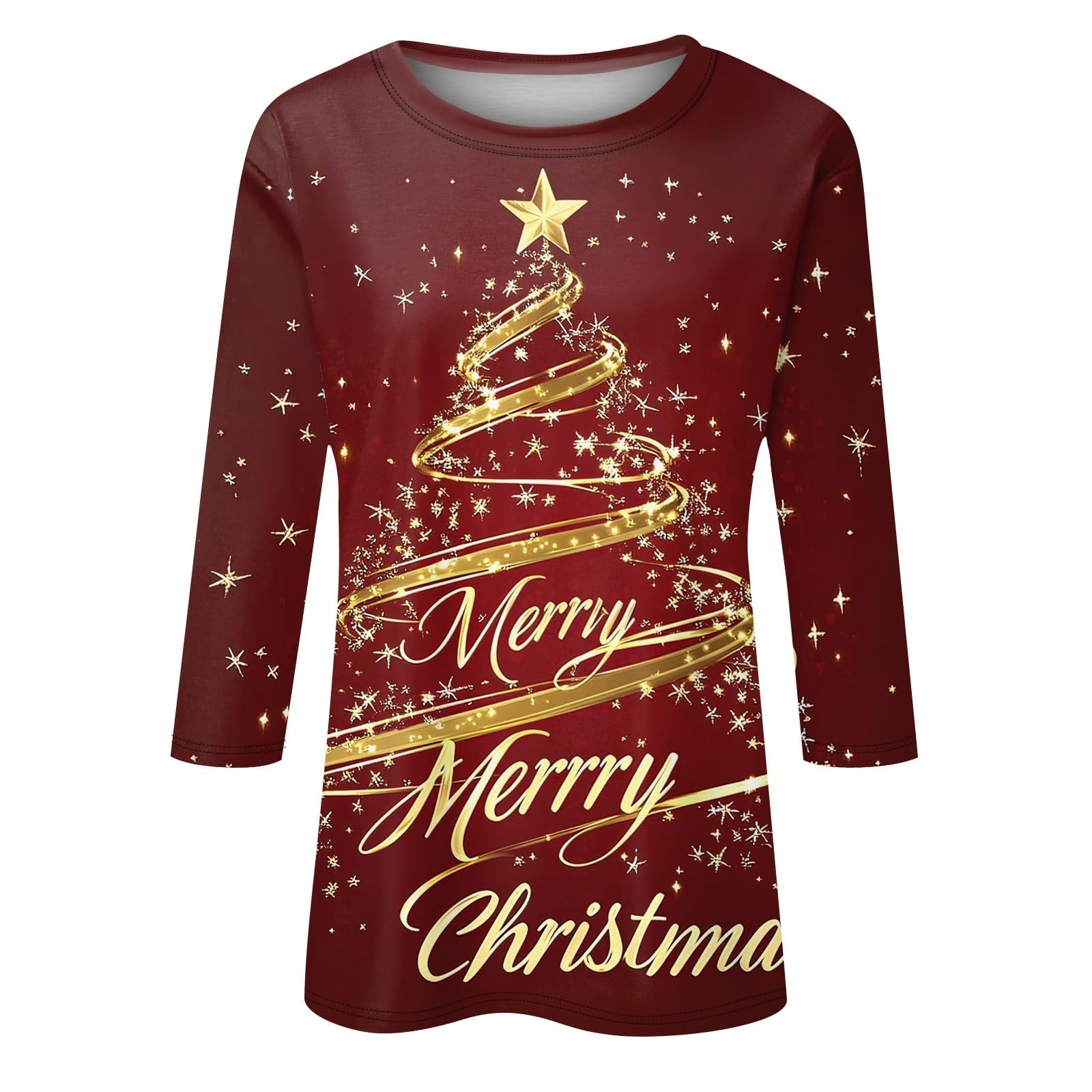 NAMTYQX Women's Christmas T-Shirts - 3/4 Sleeve Crewneck Loose Blouse, Plus Size Holiday Printed Top for Xmas Gifts | Casual Wear, Office Outfit & Party Apparel