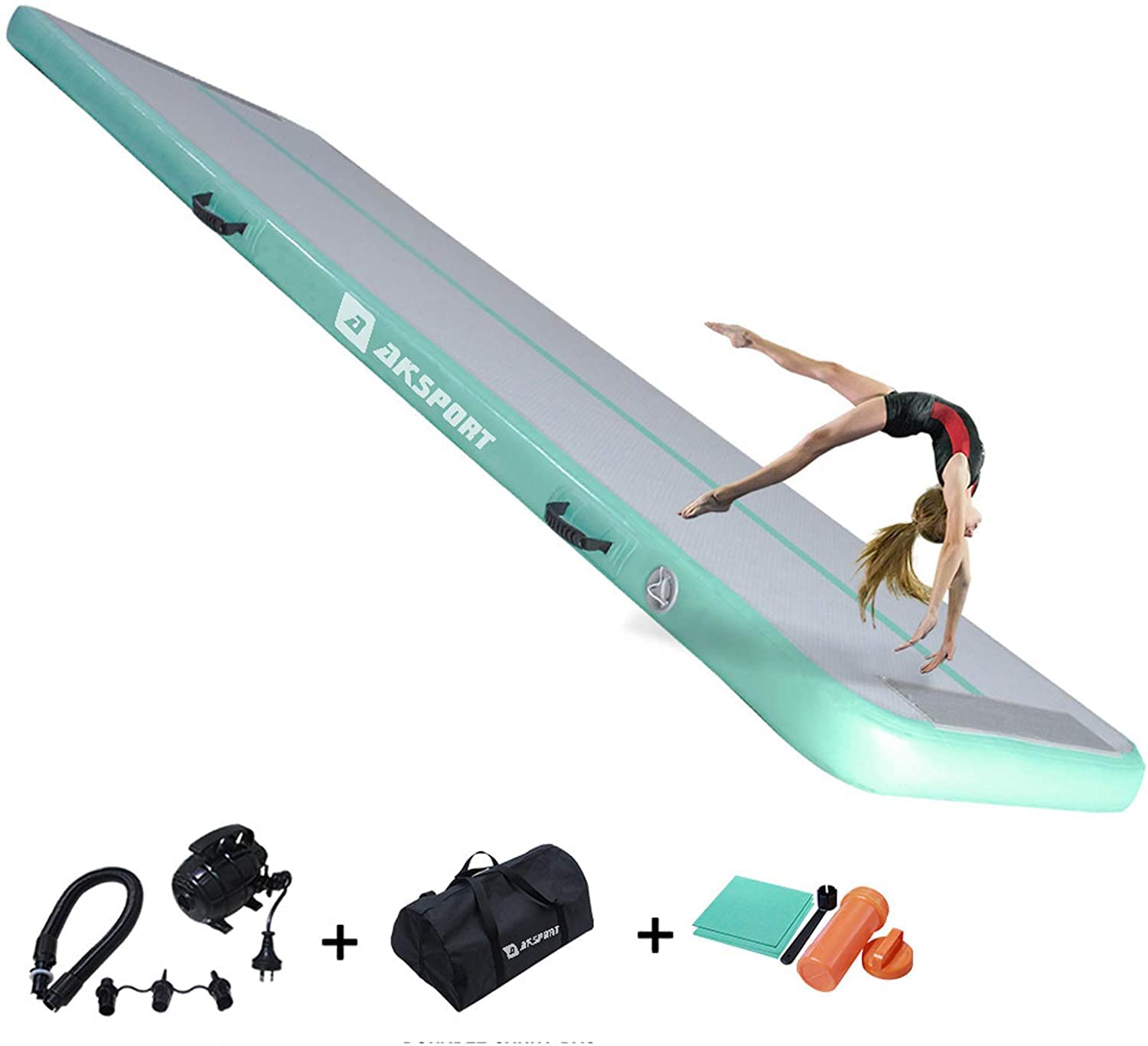 AKSPORT Inflatable Gymnastics Air Mat - Foldable Tumbling Track for Home & Gym Training with Electric Pump | Perfect for Kids Play, Cheerleading Practice & Indoor Exercise