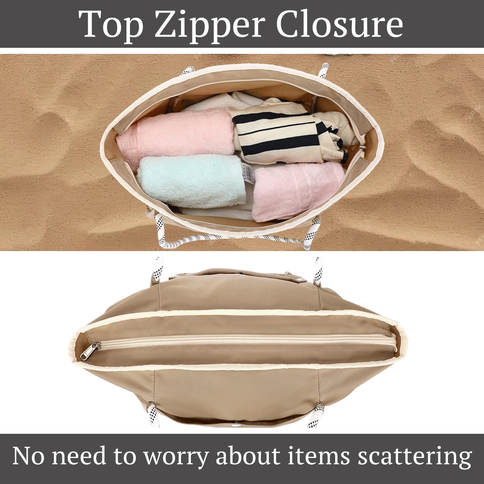 BTOOP Waterproof & Sandproof Beach Tote Bag for Women - Large Zippered Pool Bag for Vacation, Travel & Holiday - Perfect for Beach Trips, Swimming & Summer Outings