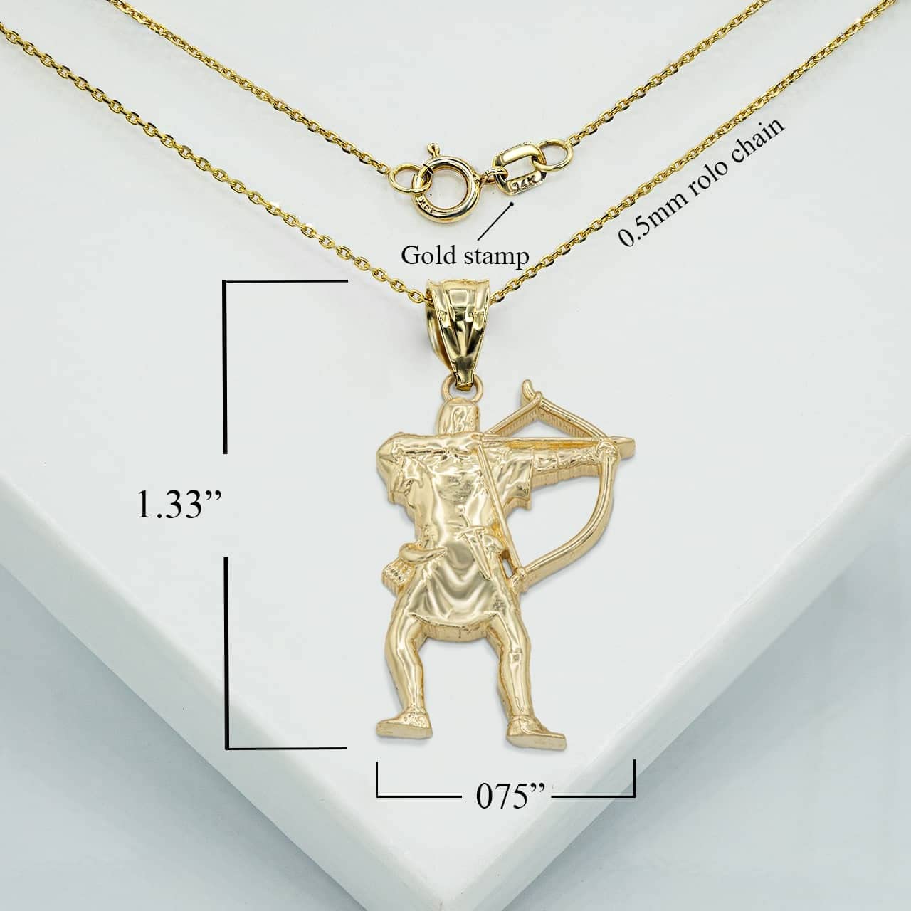 10K Rose Gold Archer Robin Hood Bow and Arrow Pendant Necklace - Solid Gold Jewelry for Women - Perfect for Archery Lovers, Costume Parties & Unique Gifts