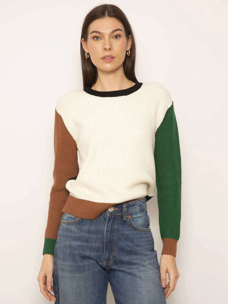 Casey Colorblock Crew Sweatshirt - Black & Multi Color Block Pullover for Women | Casual Streetwear, Loungewear & Everyday Outfits