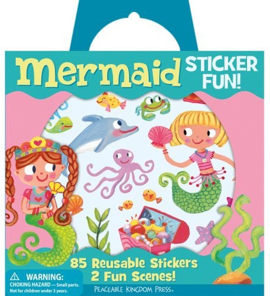 Peaceable Kingdom Reusable Mermaid Sticker Tote for Kids - Waterproof Sticker Activity Bag for Travel, Beach & Playtime - Fun Arts and Crafts Gift for Girls Ages 4-8