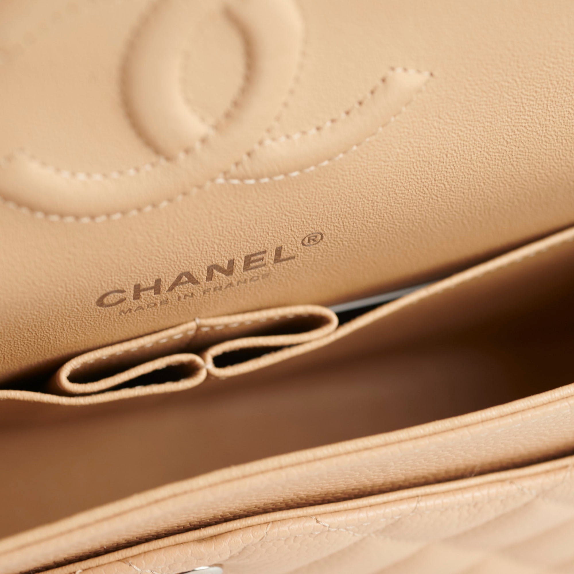 Chanel Medium/Large Caviar Double Classic Flap Bag in Beige | Luxury Designer Handbag for Women | Perfect for Work, Evening Events & Special Occasions