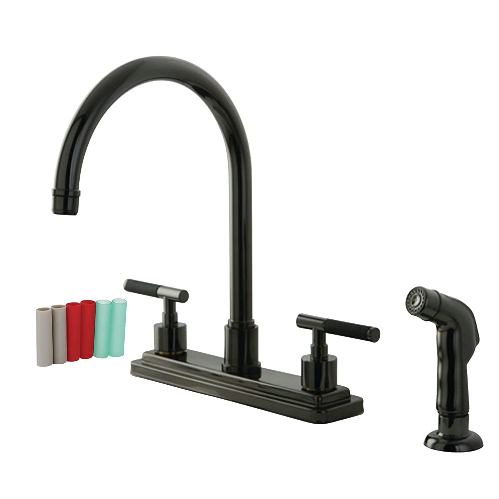 Kingston Brass NS8790DKLSP 8-Inch Centerset Kitchen Faucet - Black Stainless Steel with Lever Handle & Matching Side Sprayer | Water Onyx Finish | Perfect for Modern Farmhouse & Contemporary Kitchen Renovations