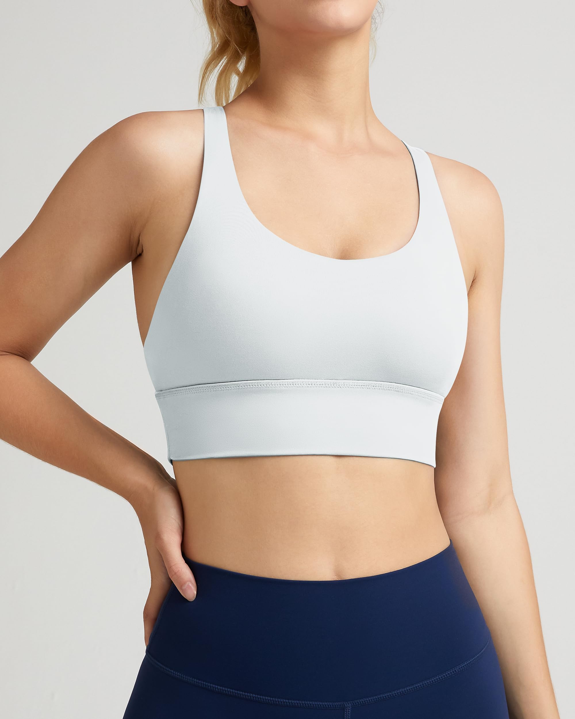 QUEENIEKE Women's Wirefree Criss Cross Sports Bra - Longline Strappy Yoga Workout Top for Running, Gym & Activewear