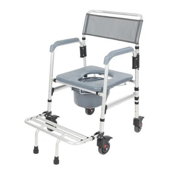 Core Shower Commode Transport Wheelchair - Lightweight Portable Shower Chair with Commode for Elderly & Disabled - Ideal for Bathroom Safety, Home Care & Hospital Use