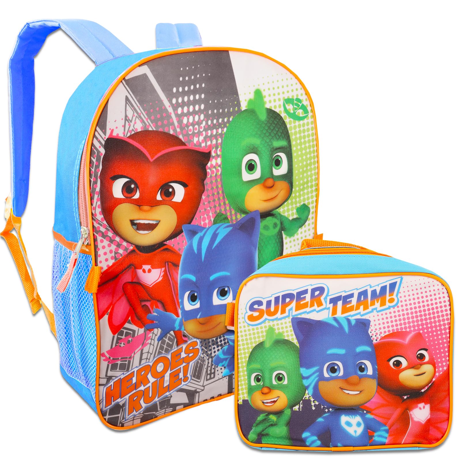 PJ Masks Kids Backpack Set - 16 Inch School Backpack with Lunch Box, Stickers & More (Catboy, Owlette, Gekko) | Perfect for School, Travel & Superhero Adventures