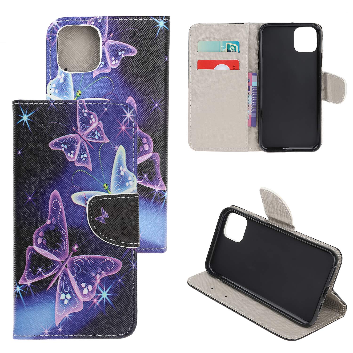 Premium PU Leather Wallet Case for iPhone 13 Pro Max - Flip Folio Stand Cover with Credit Card Holders & TPU Inner Protection | Perfect for Business, Travel & Everyday Use (Butterfly Design)
